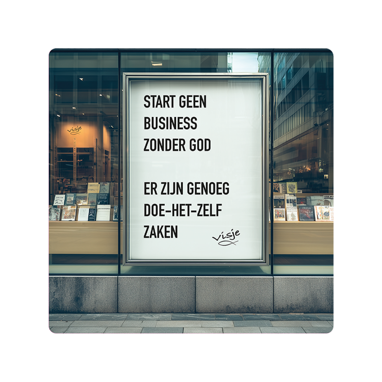 V16021 Visje Cadeaubordjes 15x15 Start geen business zonder God 00bfa6e6