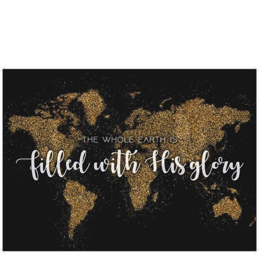 Wandpaneel 'The whole earth is filled with His glory' - wereldkaart zwart - MA11611wp -  Wandpanelen bij MajesticAlly