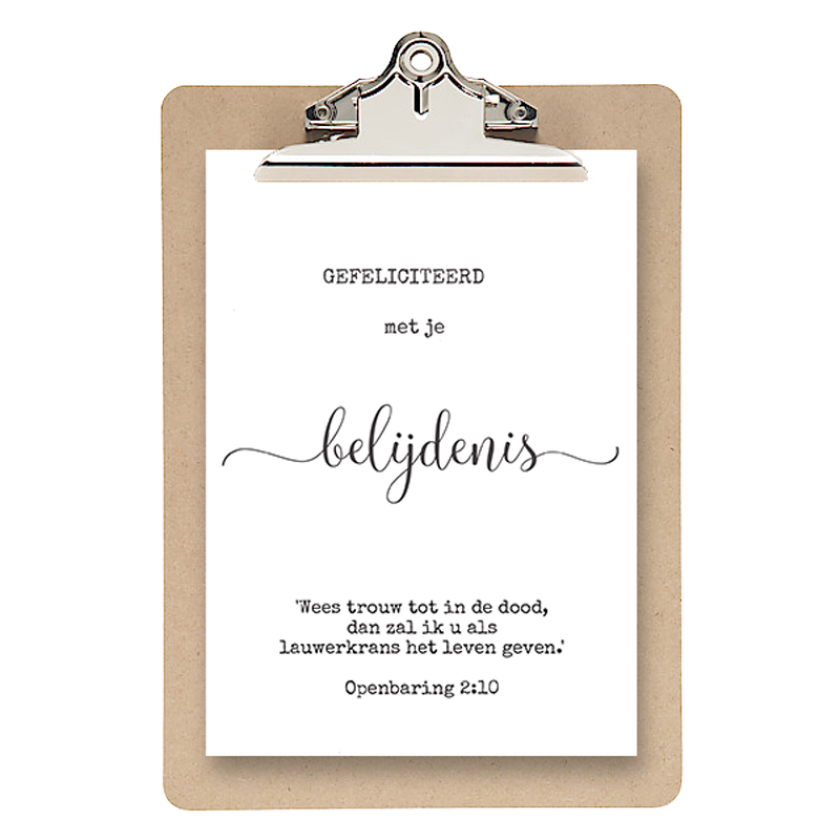 Klembord 'Gefeliciteerd met je belijdenis - Openbaring 2' - MA25059K -  Cadeau's bij MajesticAlly