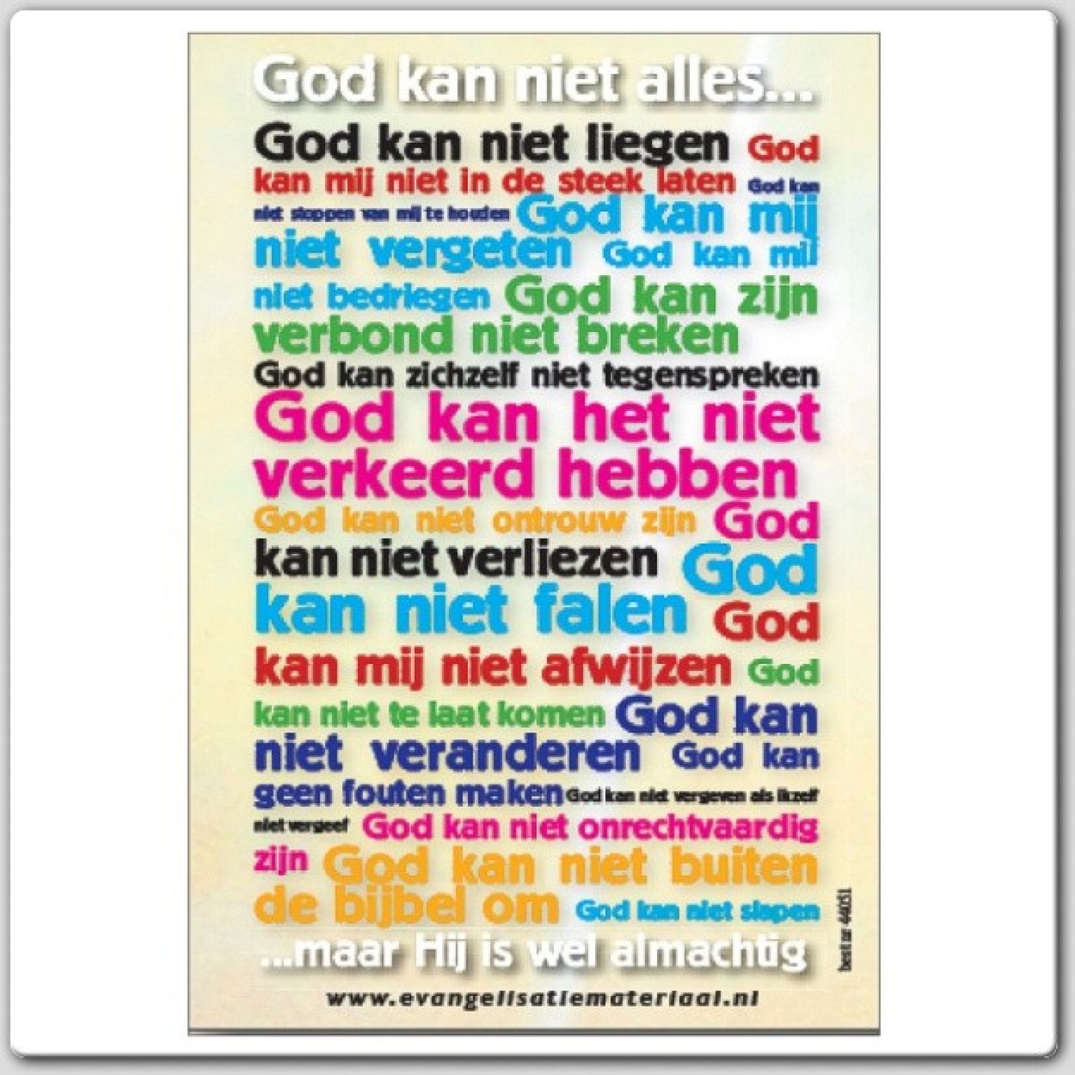 Minikaart 'God kan niet alles'