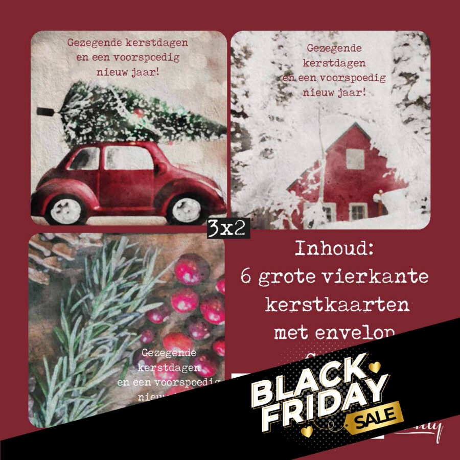 Voordeelpakje vierkante kerstkaarten rood - gezegend