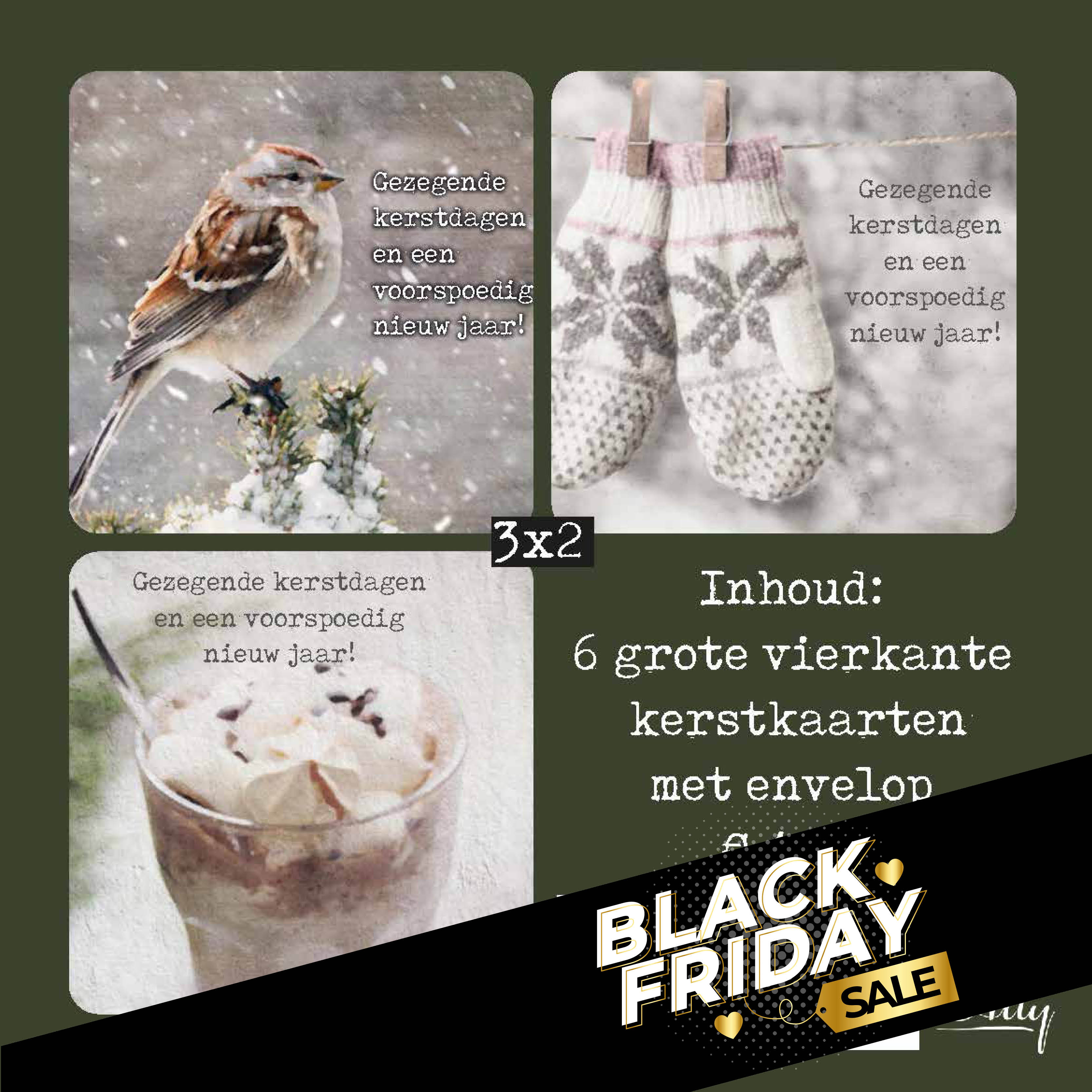 Voordeelpakje vierkante kerstkaarten kou - gezegend