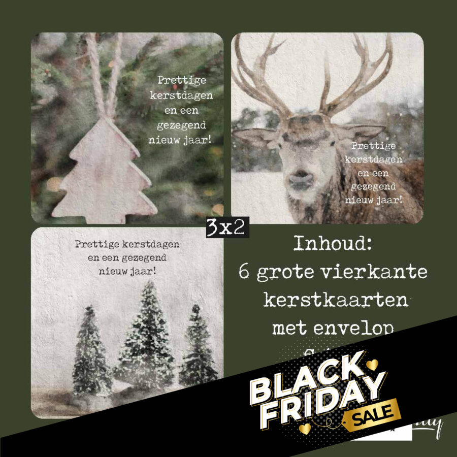 Voordeelpakje vierkante kerstkaarten groen - prettig
