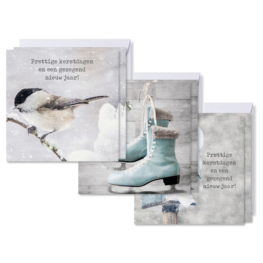 Voordeelpakje vierkante kerstkaarten blauw - prettig