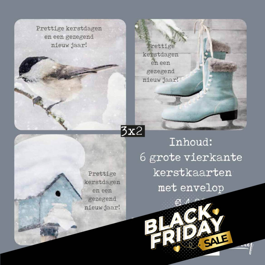 Voordeelpakje vierkante kerstkaarten blauw - prettig