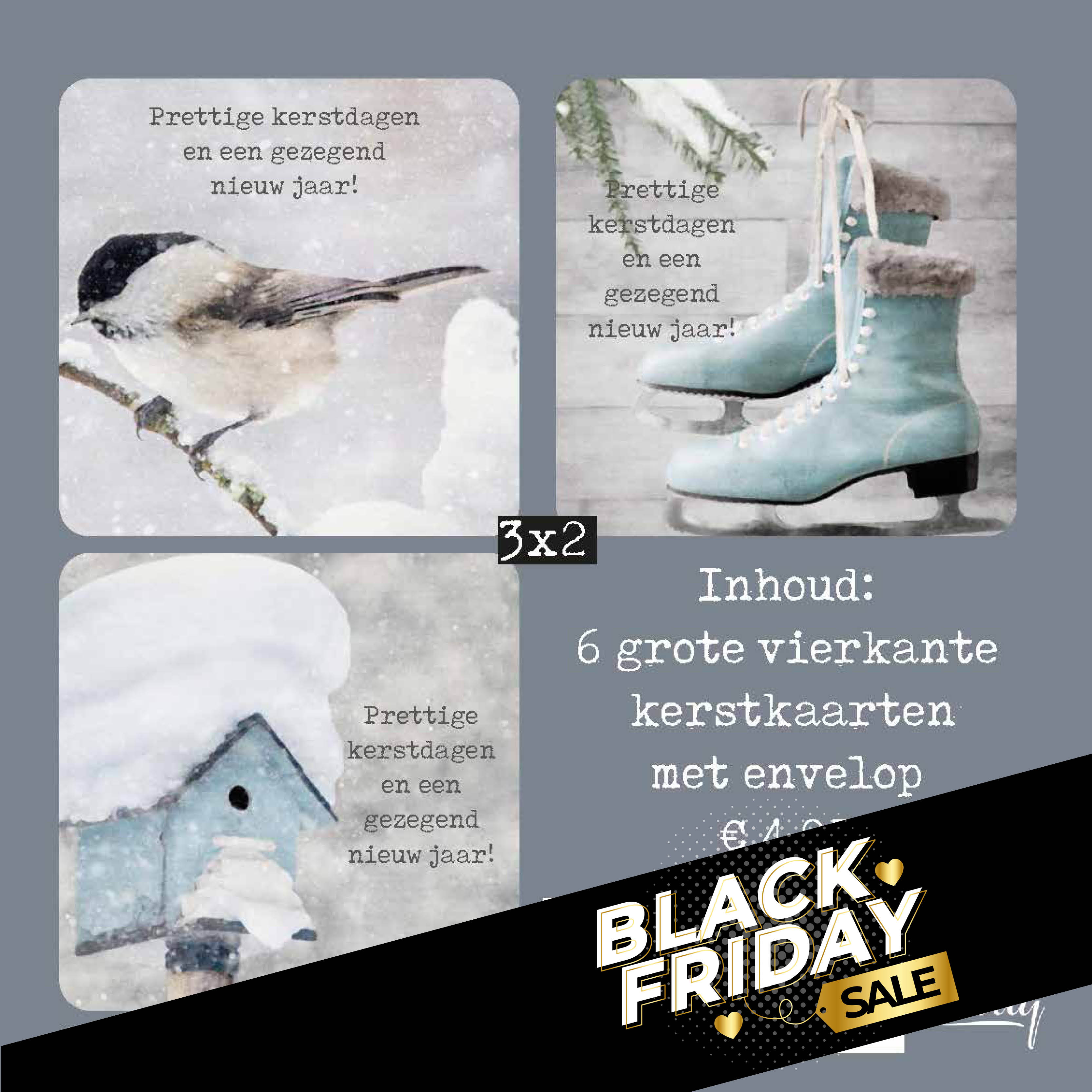 Voordeelpakje vierkante kerstkaarten blauw - prettig