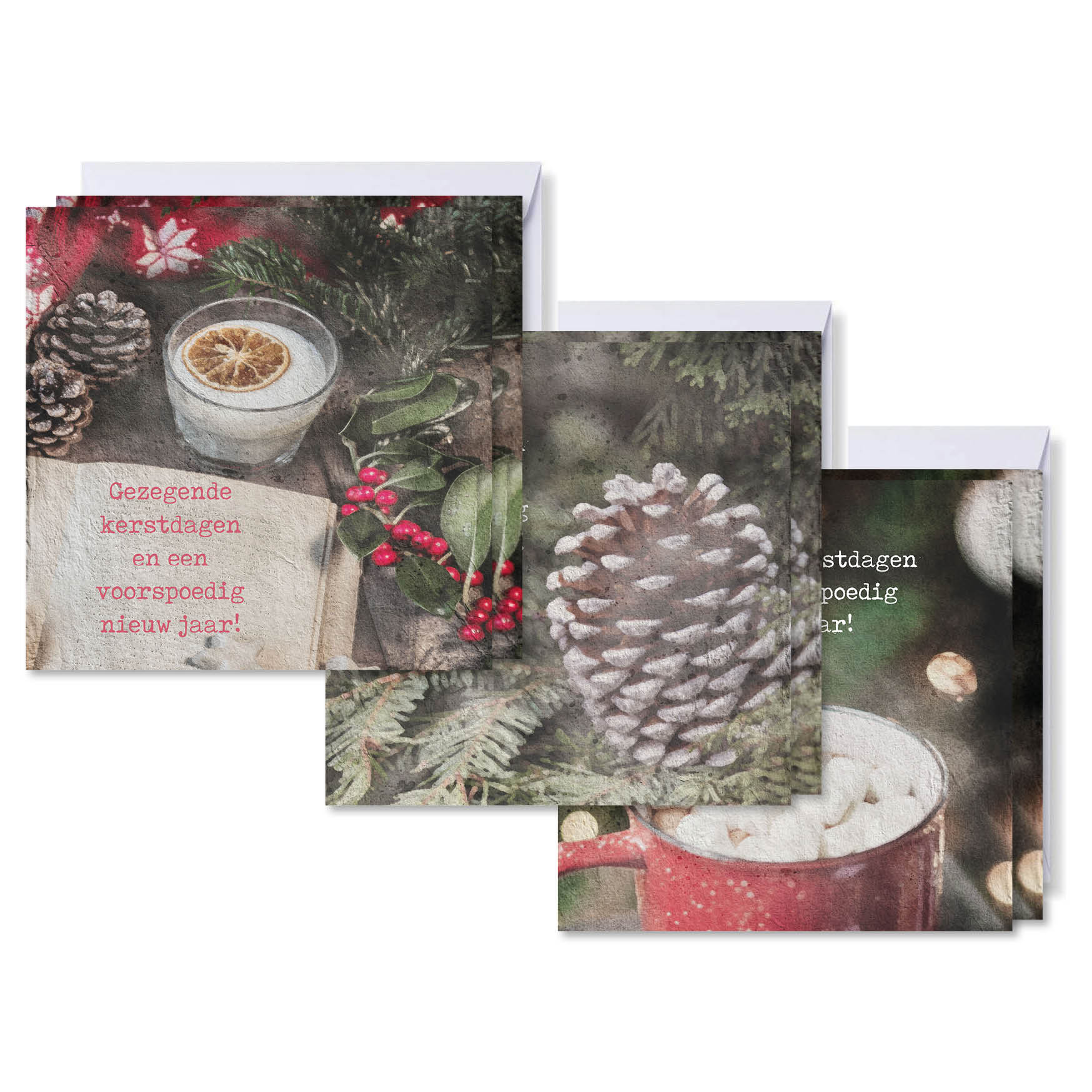 Voordeelpakje vierkante kerstkaarten rood - gezegend