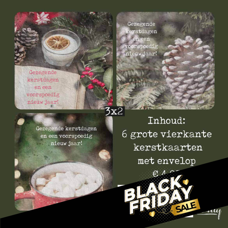 Voordeelpakje vierkante kerstkaarten rood - gezegend