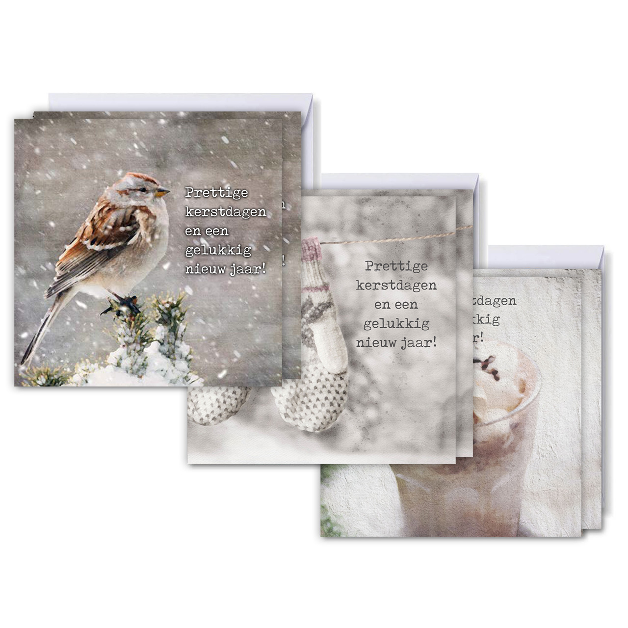 Voordeelpak kerstkaarten grijs ‘prettige kerstdagen'