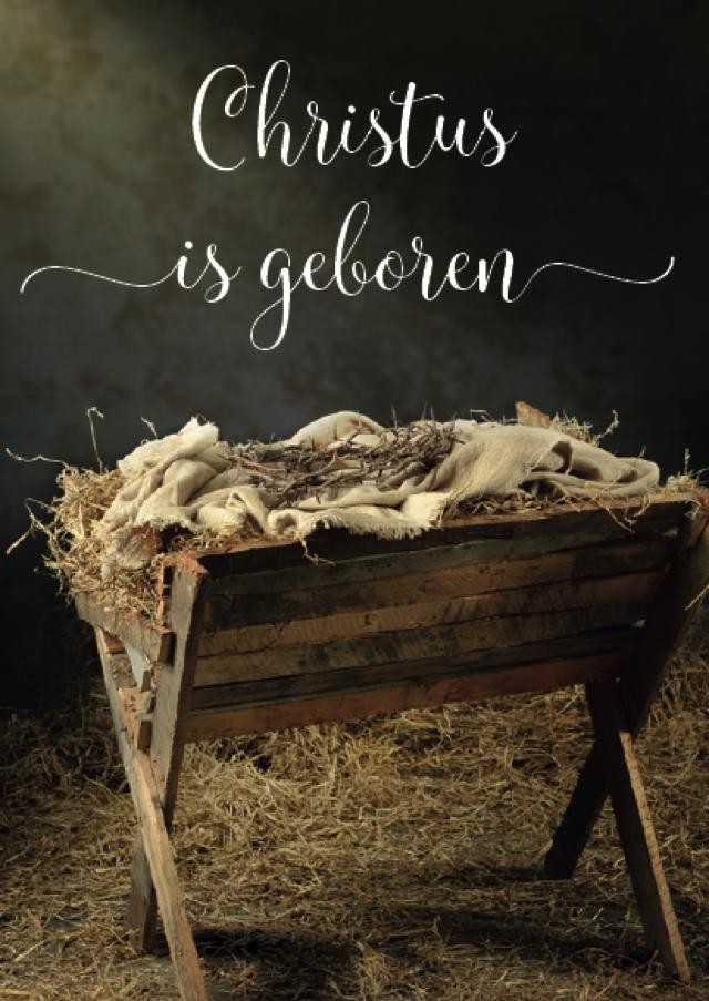Kerstkaart 'Christus is geboren - kribbe' - MA26206 -  Christelijke kerstkaarten bij MajesticAlly