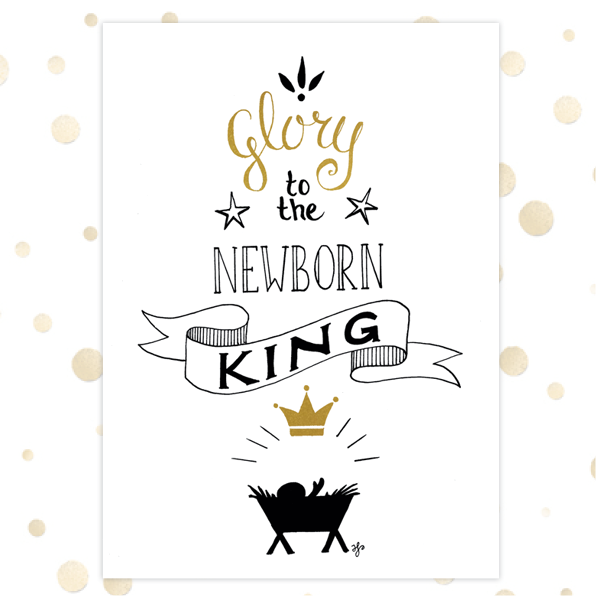 Kerstkaart 'Glory to the newborn King' - goudfolie - MA36049 -  Goudfolie kerstkaarten bij MajesticAlly