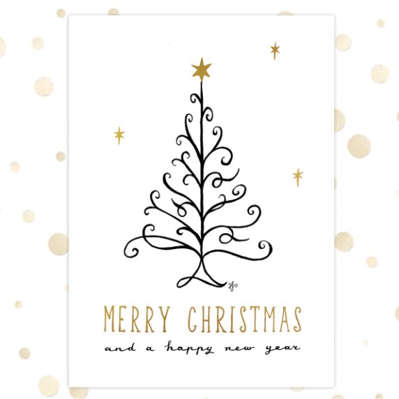 Kerstkaart 'Merry Christmas and a happy new year'- goudfolie - MA36052 -  Goudfolie kerstkaarten bij MajesticAlly