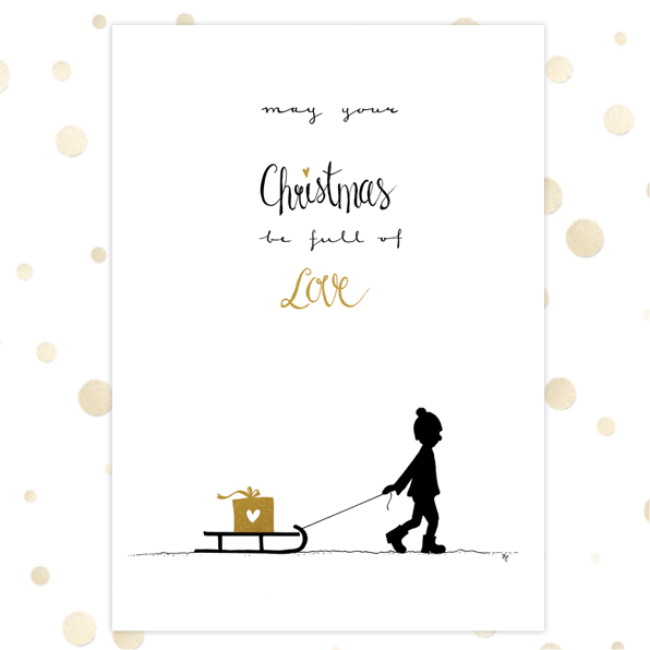 Kerstkaart 'May your Christmas be full of love - slee' - goudfolie - MA36053 -  Goudfolie kerstkaarten bij MajesticAlly