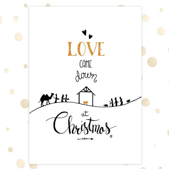 Kerstkaart 'Love came down' - goudfolie - MA36056 -  Goudfolie kerstkaarten bij MajesticAlly
