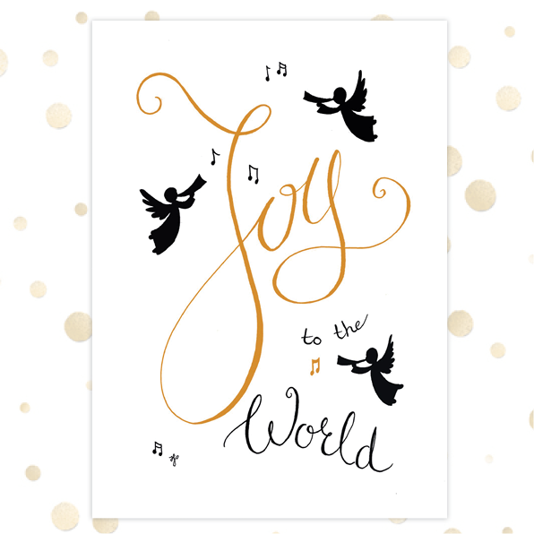 Kerstkaart 'Joy to the world' - goudfolie - MA36058 -  Goudfolie kerstkaarten bij MajesticAlly