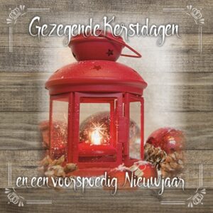 Kerstkaart 'Lantaarn - rood' - MA19039 -  Christelijke kerstkaarten bij MajesticAlly