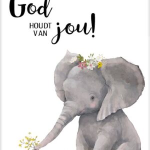 Cadeaubord olifantje God houdt van jou - MA25107 -  Cadeauborden A4 bij MajesticAlly