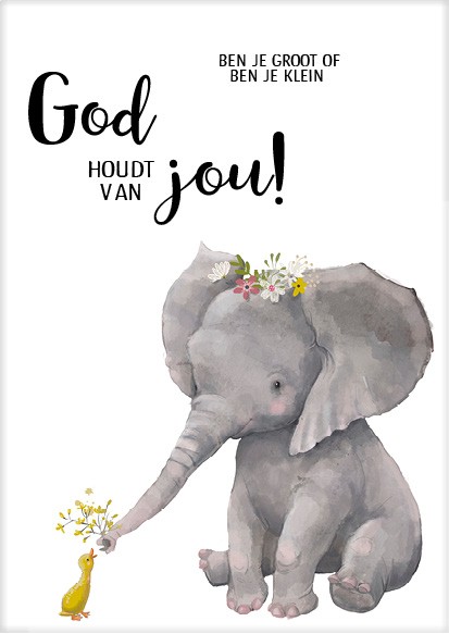 Cadeaubord olifantje God houdt van jou - MA25107 -  Cadeauborden A4 bij MajesticAlly