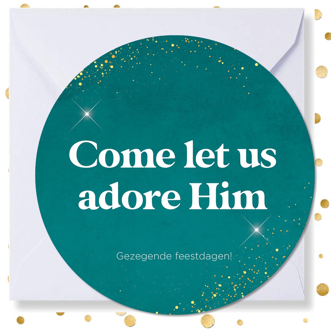 Kerstkaart rond  'Come let us adore' - MA41009 -  Christelijke kerstkaarten bij MajesticAlly
