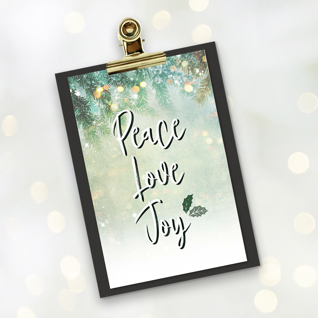 MA41518 - Minikaartje Kerst 'Peace, Love, Joy' + klembordje