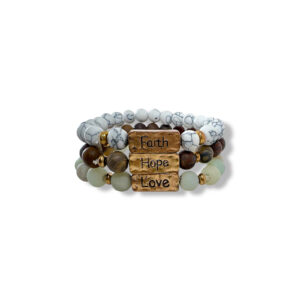 Set natuurstenen armband Faith - Hope - Love
