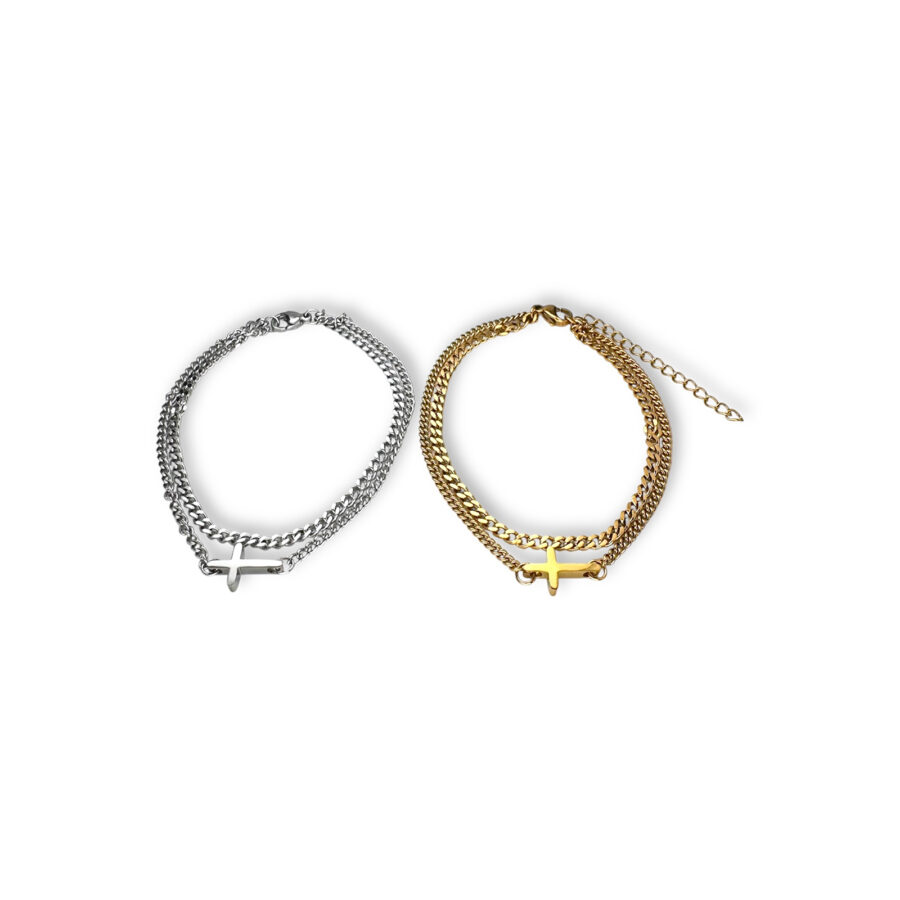 Dubbele damesarmband met kruisje