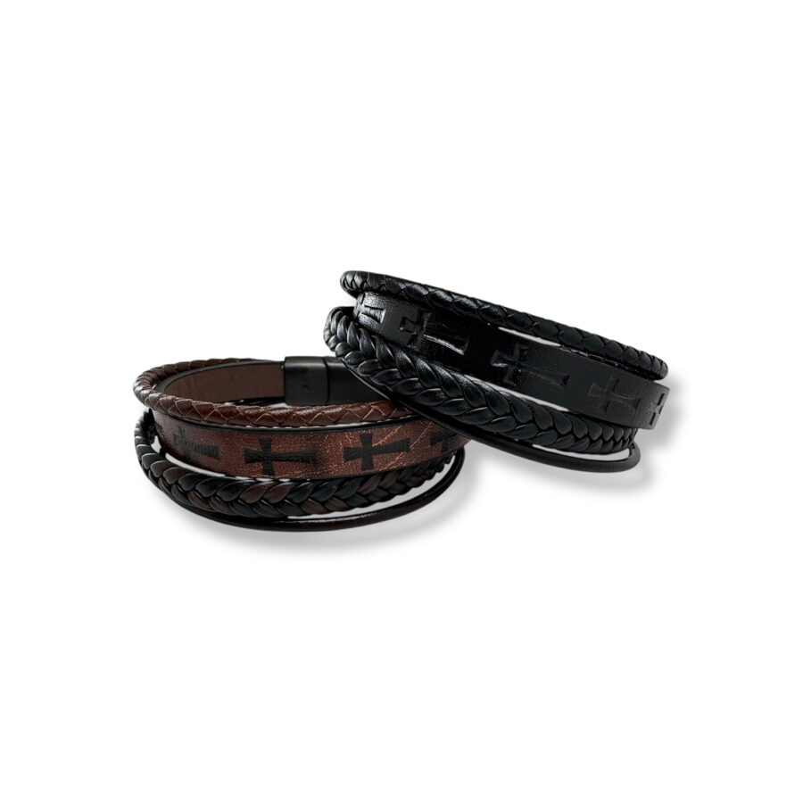 Leren armband diepdruk kruisjes