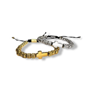 Armband RVS kralen/kruisje