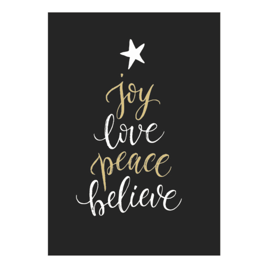Kerstkaart 'Joy love peace believe' - Beautiful Day