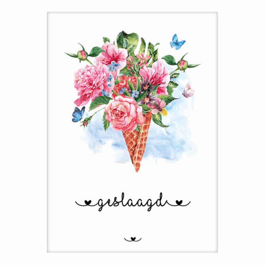 Kaart 'Geslaagd - bloemenhoorntje'