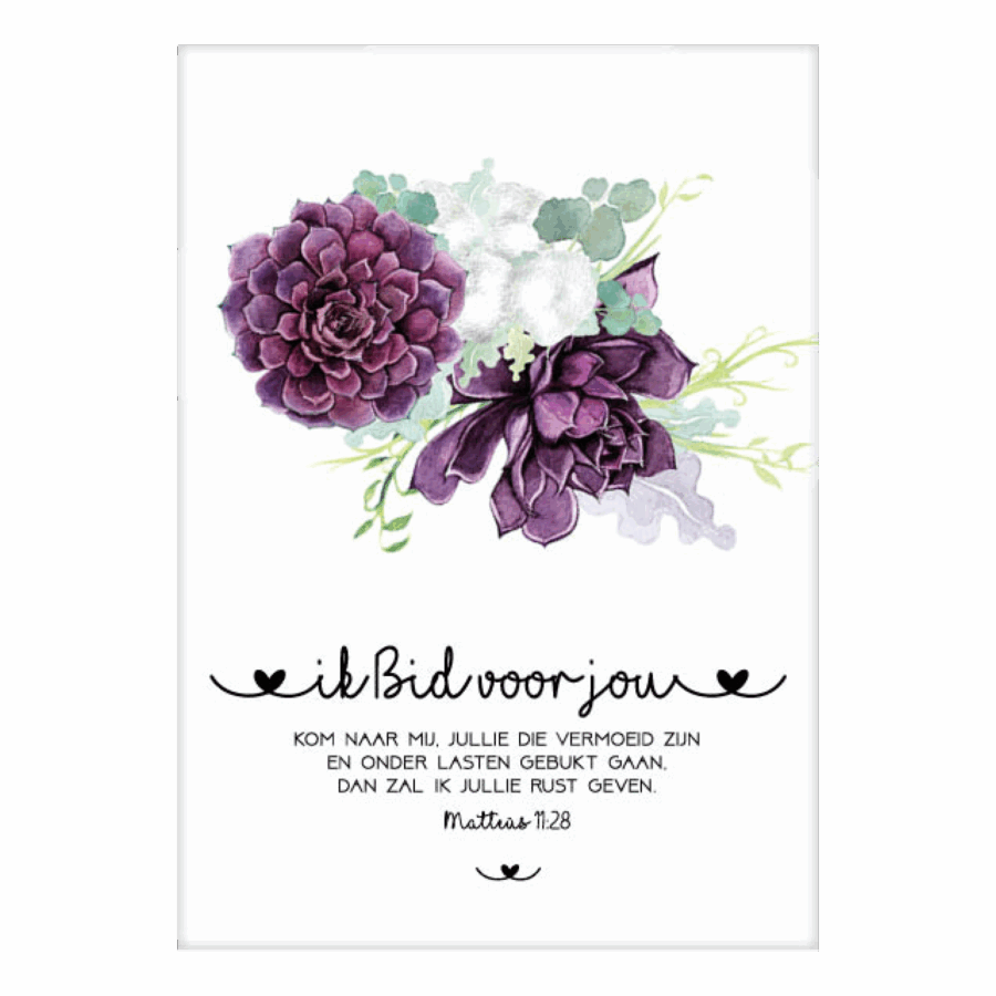 Kaart 'Ik bid voor jou - paarse bloem'