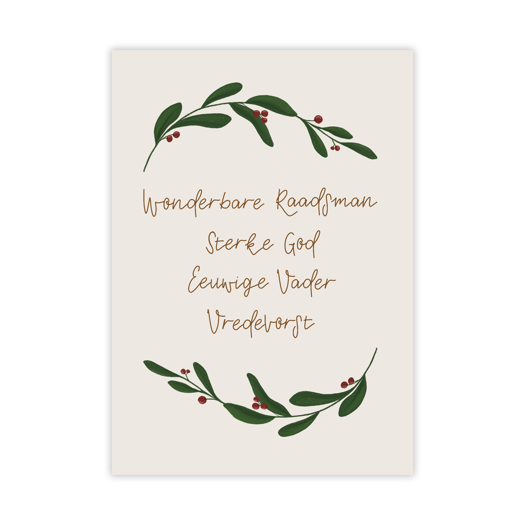 Kerstkaart 'Wonderbare Raadsman -  kerstgroen'