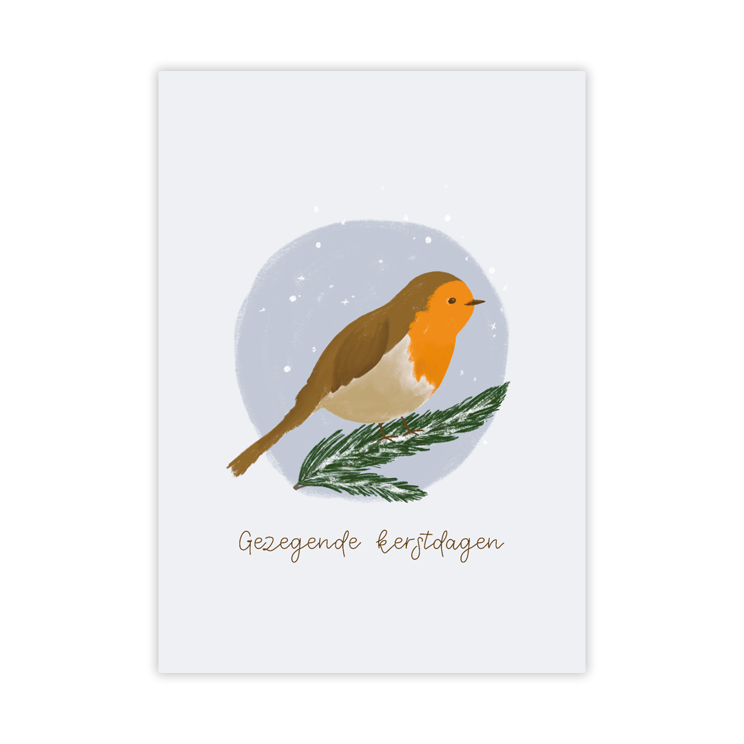 Kerstkaart 'Gezegende kerstdagen - roodborstje'