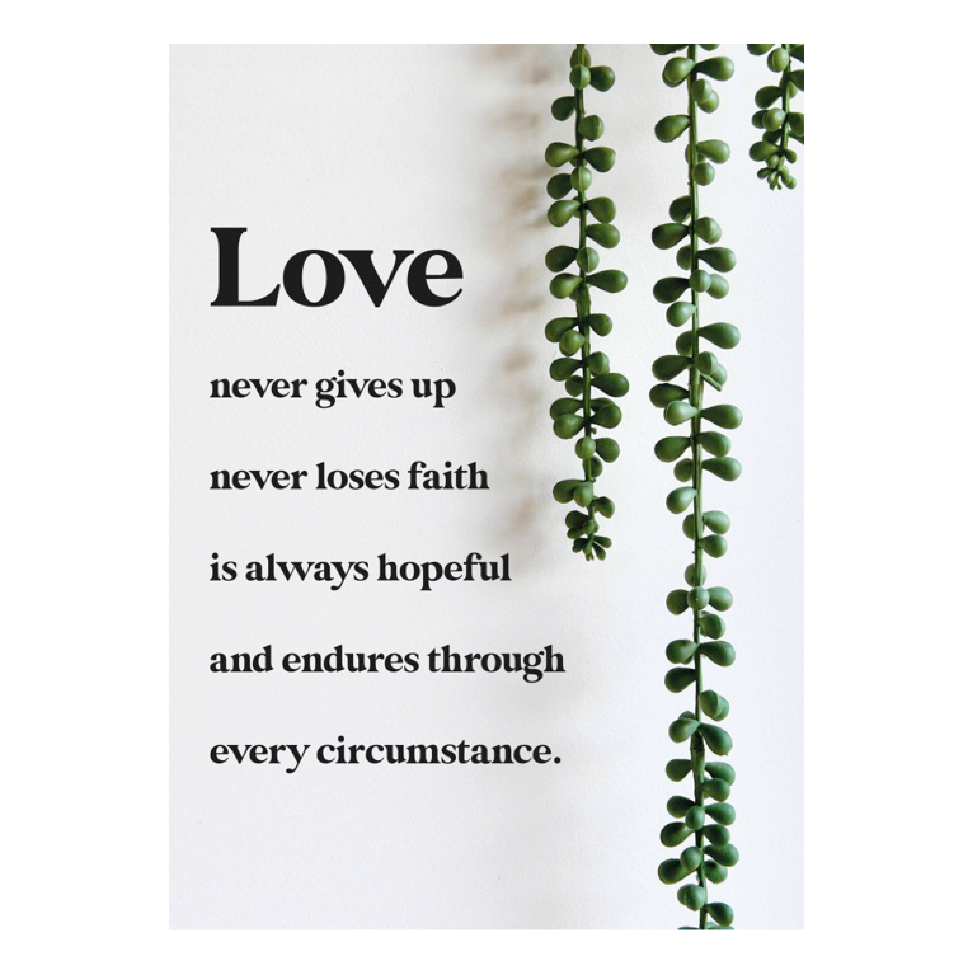 Minikaart 'Love never gives up'