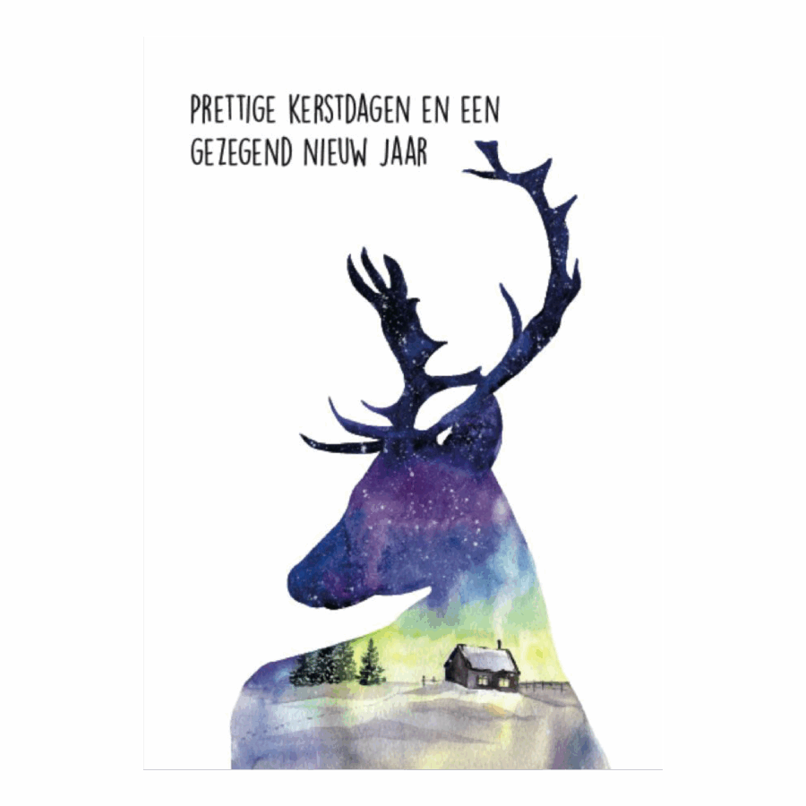 Kerstkaart 'Hert met gewei'