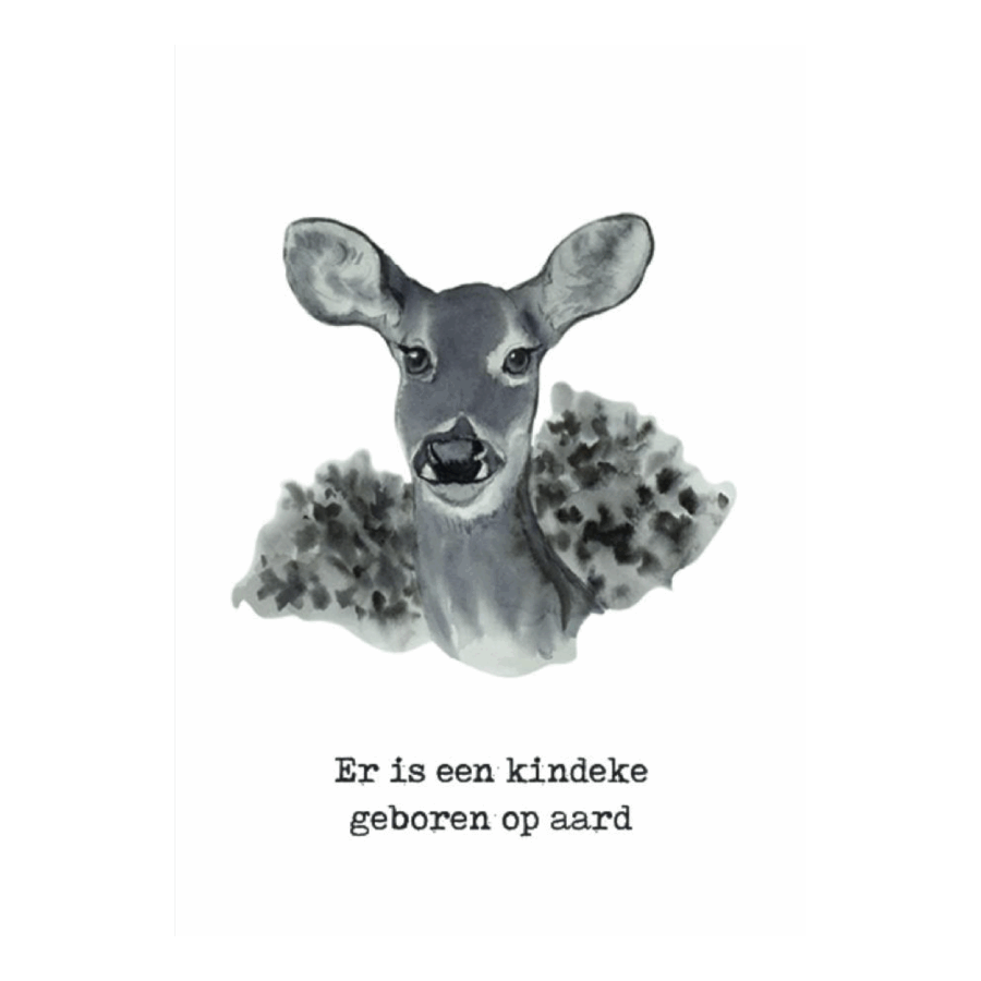 Kerstkaart 'Er is een kindeke - hert'