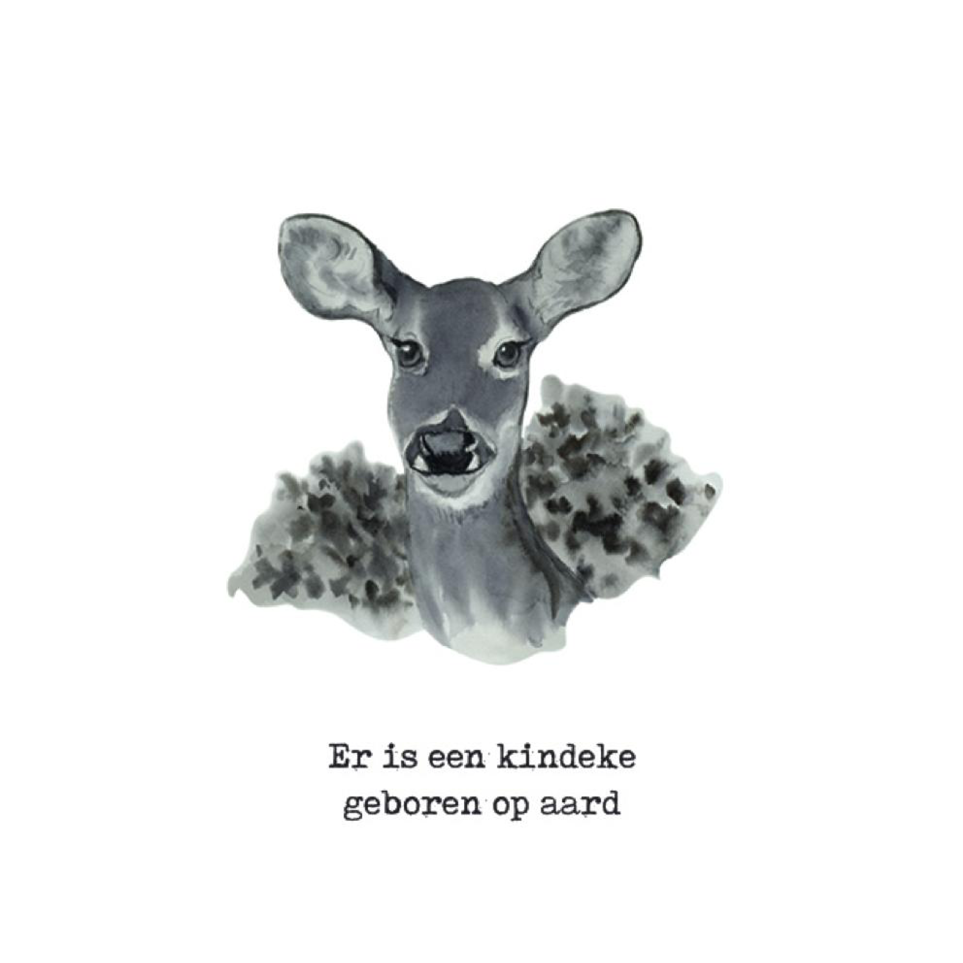 Kerstkaart 'Er is een kindeke - hert'