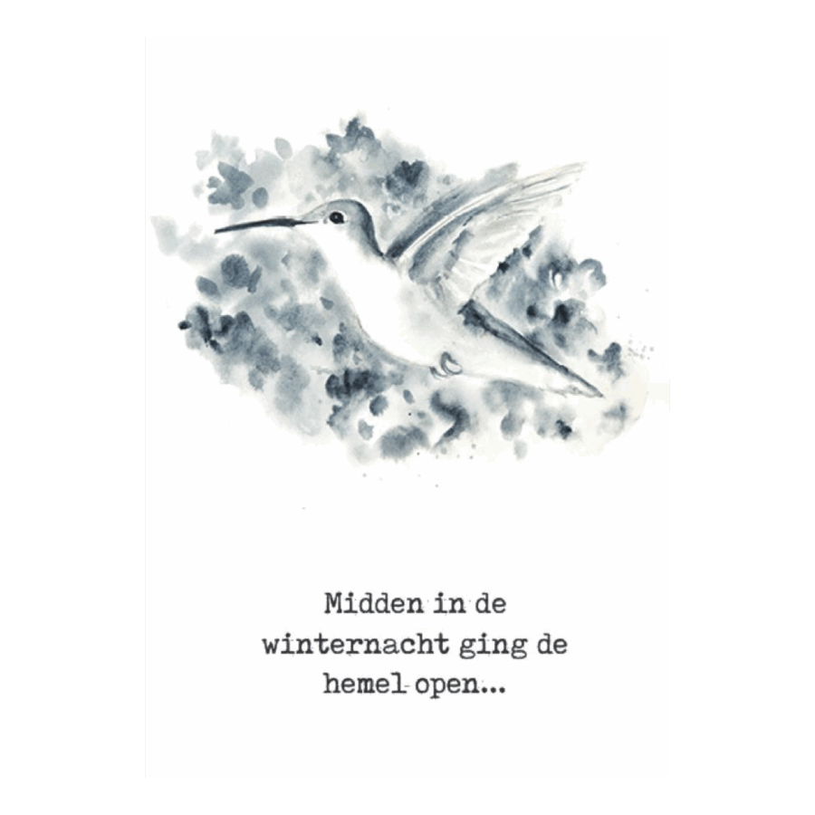 Kerstkaart 'Midden in de winternacht - vogel