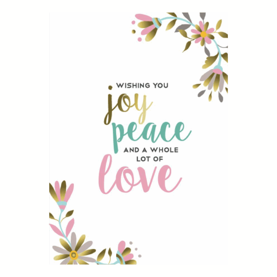 Kerstkaart 'Joy Peace Love - Wit'