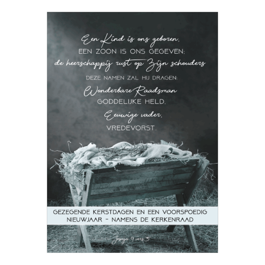 Kerstkaart 'Een Kind is ons geboren - kerkenraad'