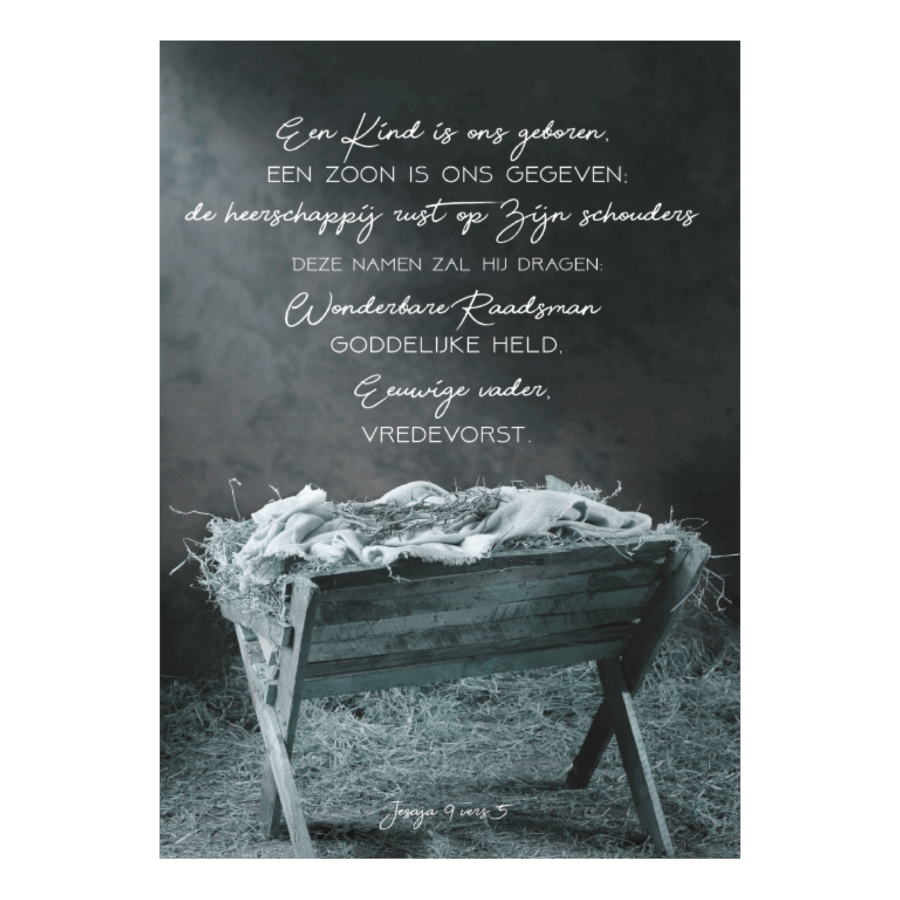 Kerstkaart pakket 'Een kind is ons geboren - kribbe' - 100 stuks