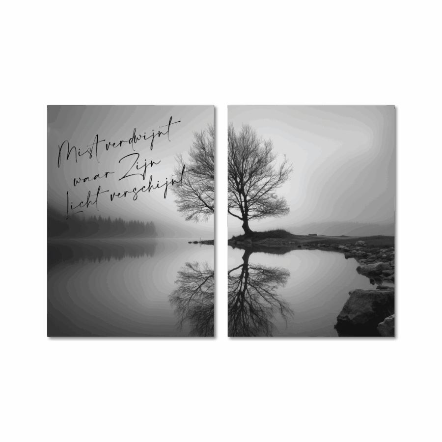 Tweeluik A3 (met tekst) 'Reflectie in zwart/wit'