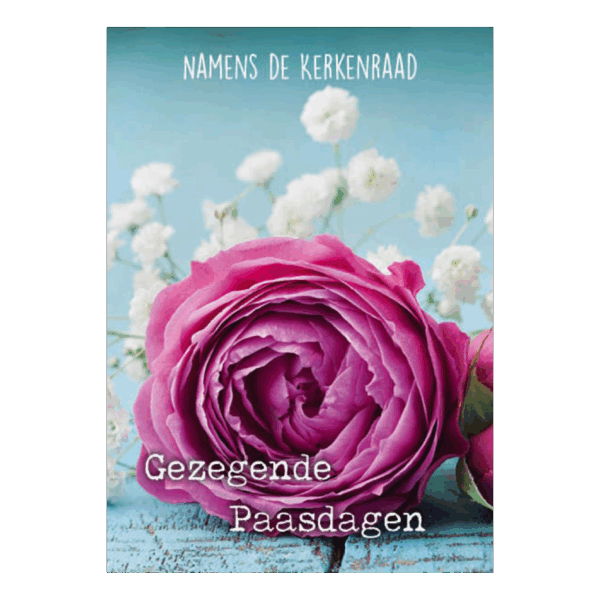 100 Voordeelkaarten kerk 'Gezegende paasdagen - bloem rose'
