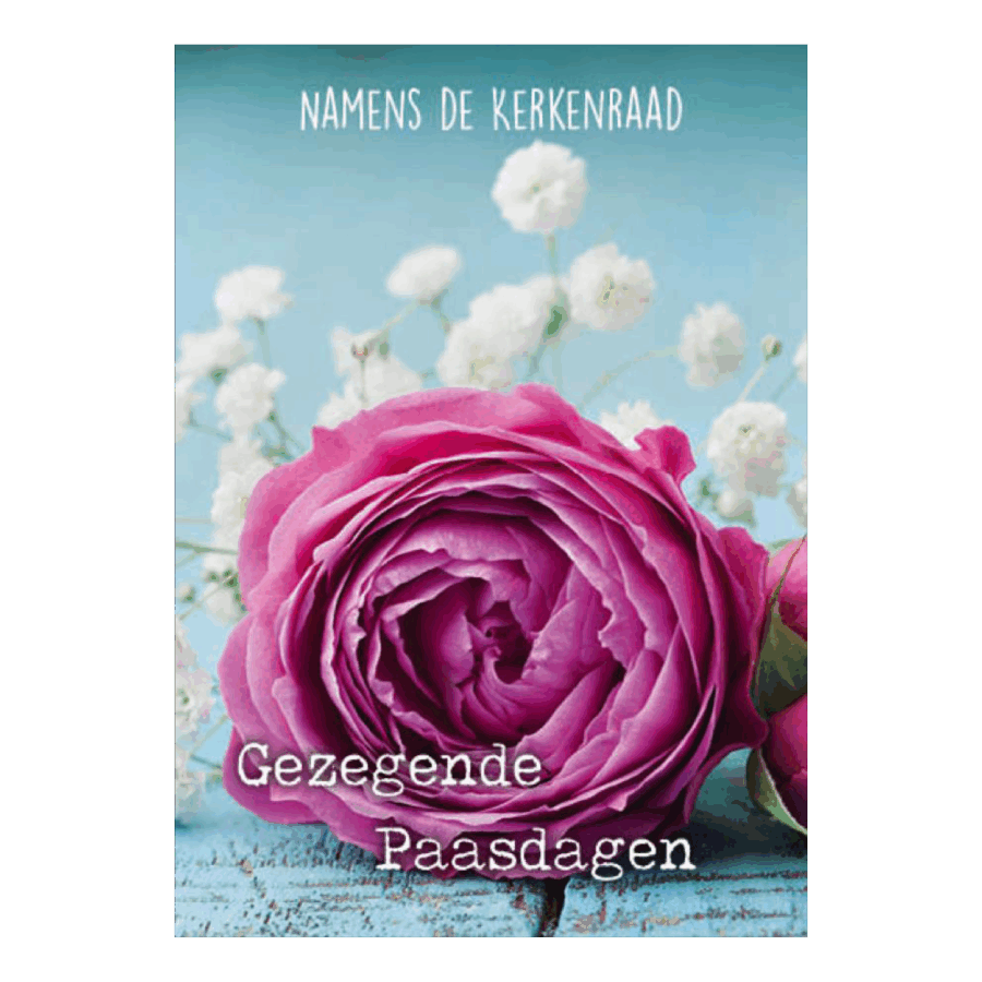 100 Voordeelkaarten kerk 'Gezegende paasdagen - bloem rose'