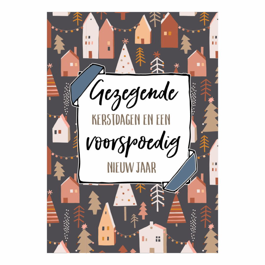 Kerstkaart 'Gezegende kerstdagen - huizen'