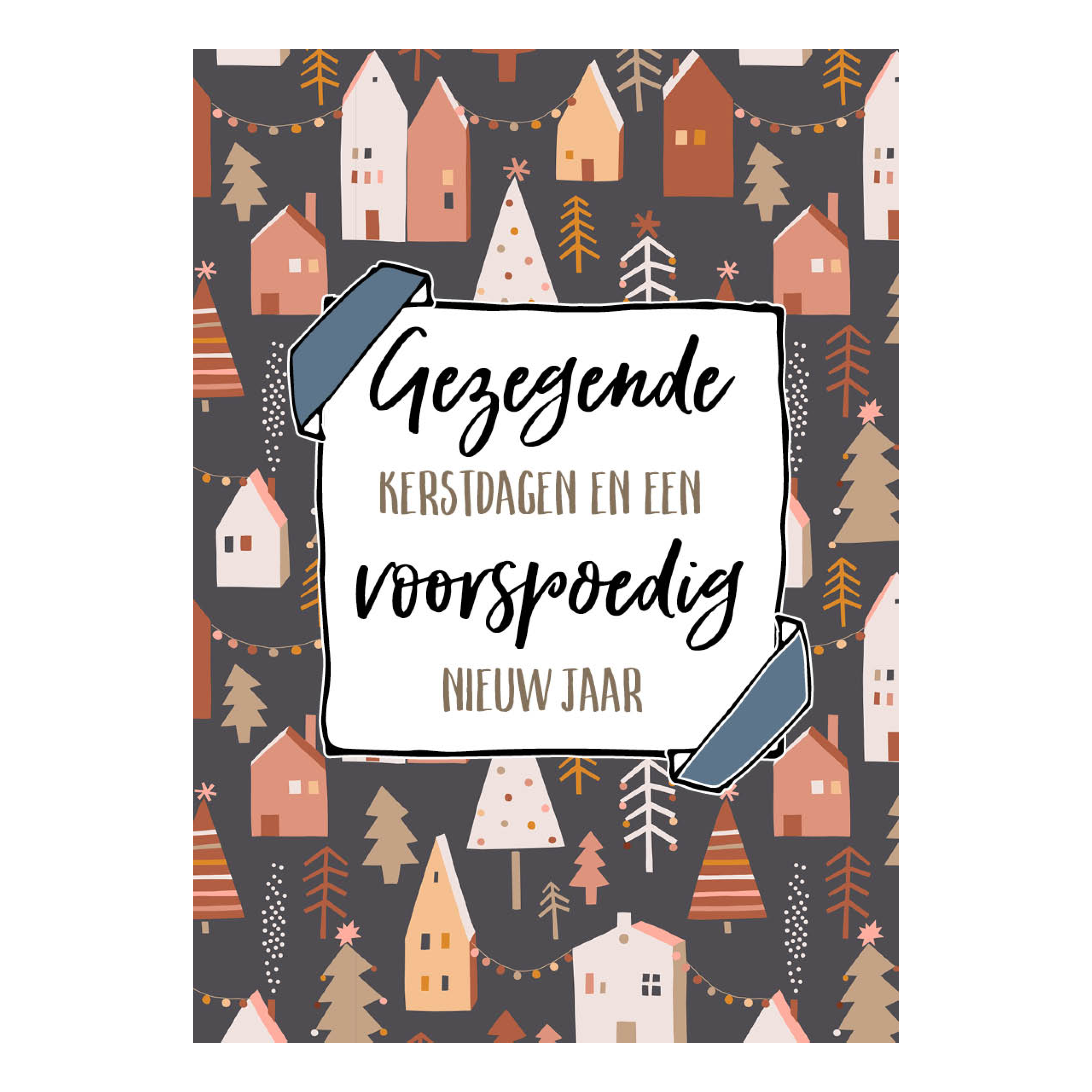 Kerstkaart 'Gezegende kerstdagen - huizen'