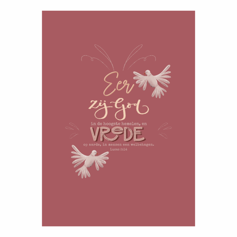 Kerstkaart 'Eer zij God, vrede op aarde' Marjolein