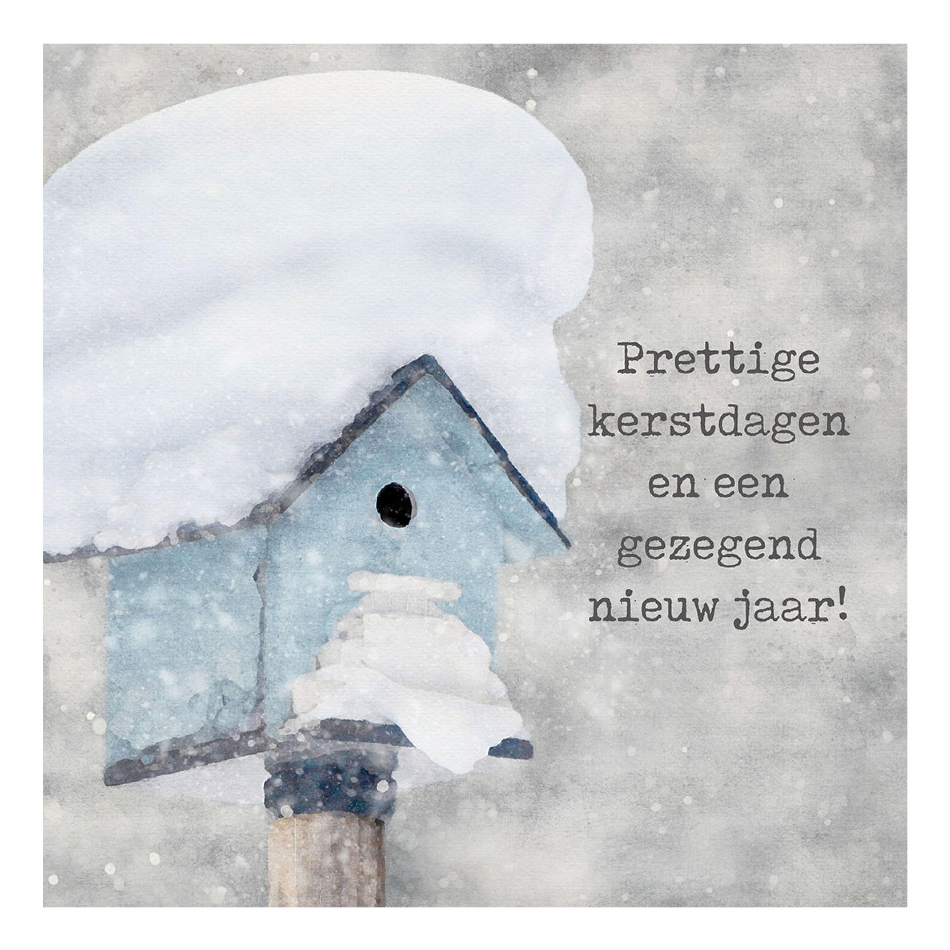 Minikaartje kerst 'Besneeuwd vogelhuisje'