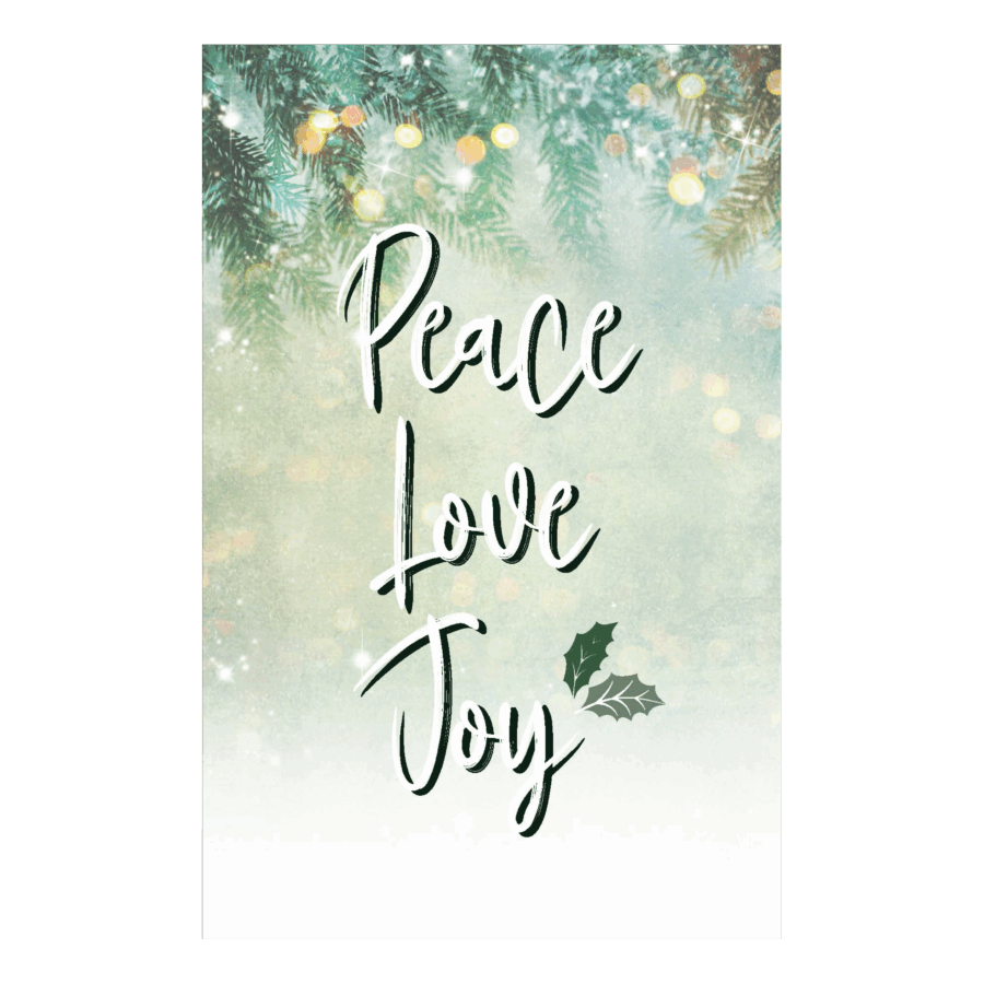 Minikaartje Kerst 'Peace, Love, Joy'