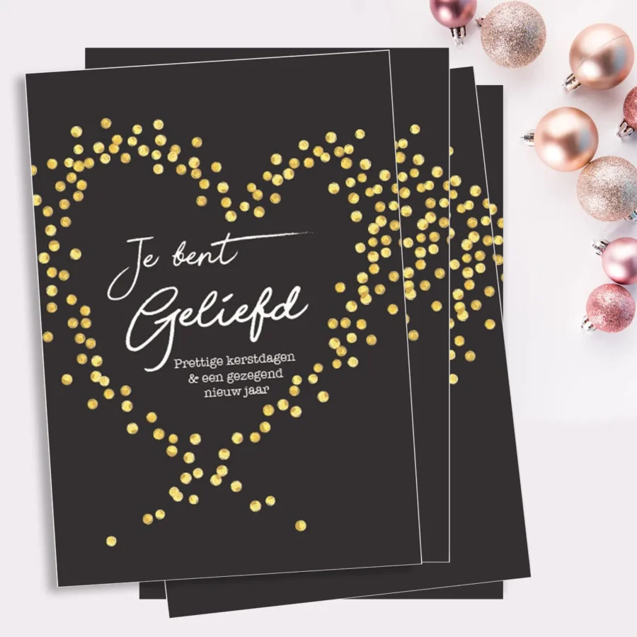 Kerstkaarten - Je bent geliefd (zwart/goud) (10 st.)